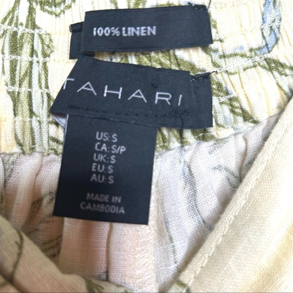 🩷Tahari Womens 100% linen flare pants coastal floral print Small beige color - Picture 3 of 6
